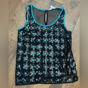 NWT candies mod for mad black tie blouse Sz small sequin 2 layer